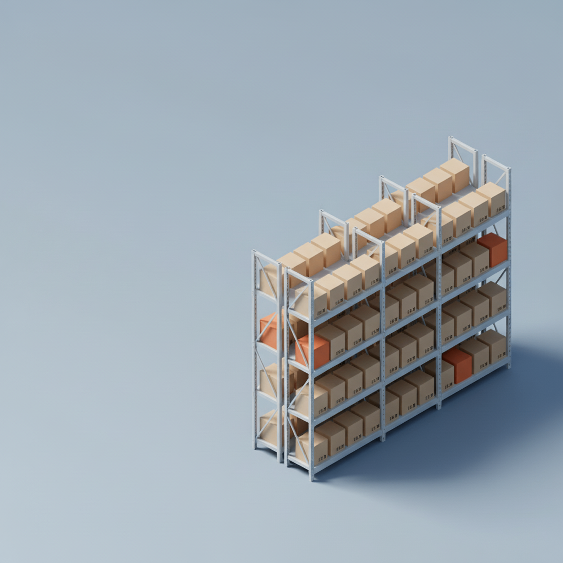 Warehouse shelves with cargo boxes