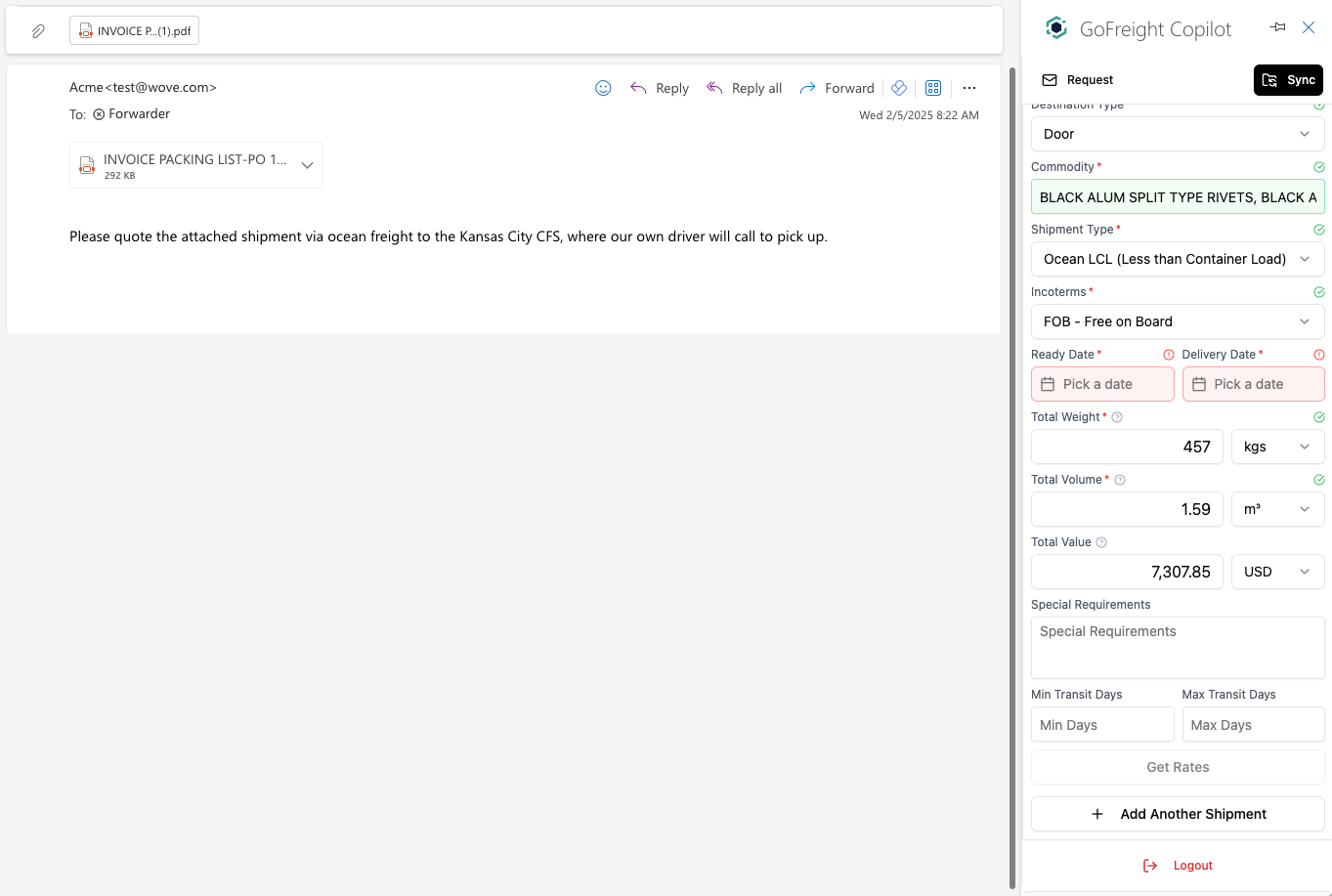 GoFreight Copilot Auto-extraction